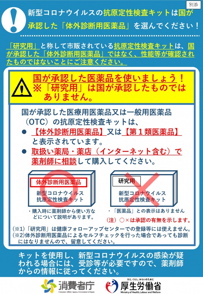 新型コロナウイルス感染症の抗原定性検査キットの適正な選択に関するリーフレット