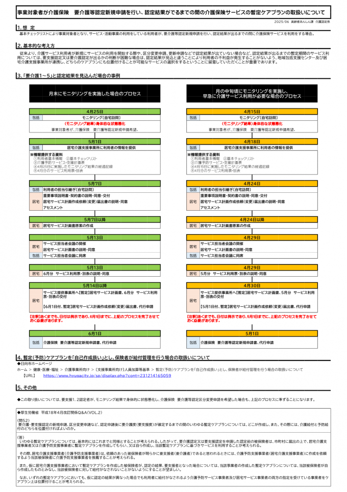 事業対象者が介護保険　要介護等認定新規申請を行い、認定結果がでるまでの間の介護保険サービスの暫定ケアプランの取扱い