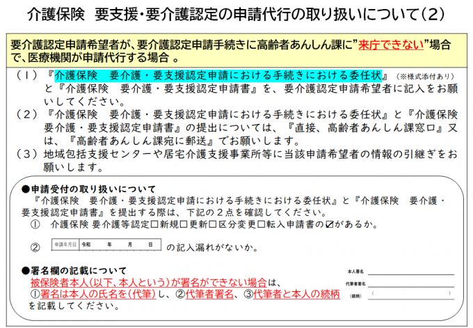 （２）介護保険　要支援・要介護認定の申請代行の取り扱いについて