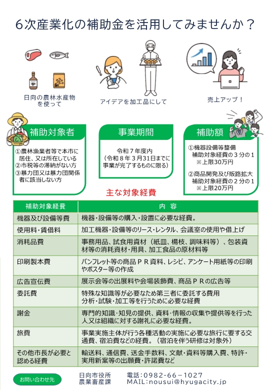 日向市6次産業化推進事業補助金チラシ