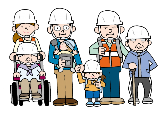 避難する人々（高齢者、要支援者）のイラスト